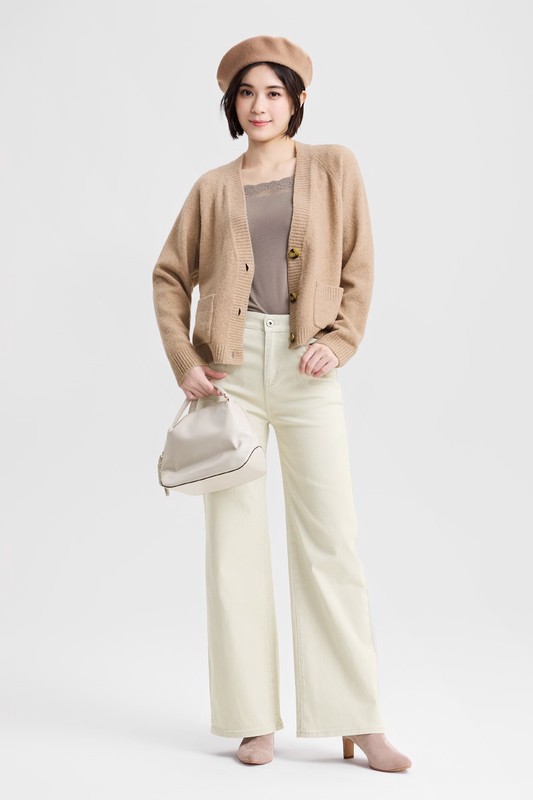 多色高腰牛仔寬褲-女