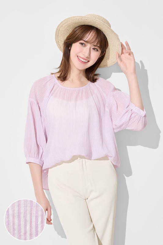 棉質紋理七分袖上衣-女