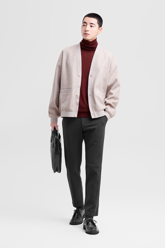 美麗諾羊毛混紡高領毛衣-男