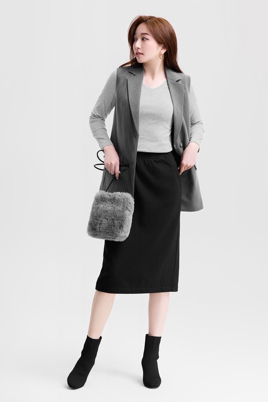 棉質羅紋V領長袖T恤-女