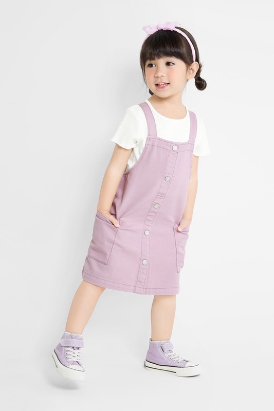 多色牛仔吊帶裙-童