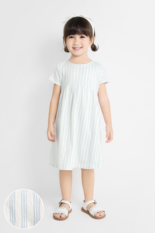 條紋印花連袖洋裝-童
