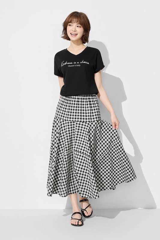 棉質格紋中長裙-女