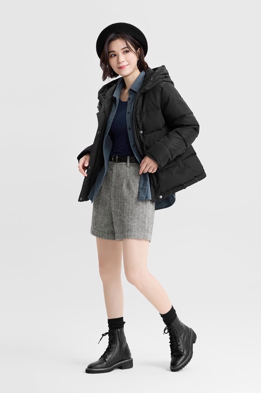 極暖羽絨帽毛連帽外套-女