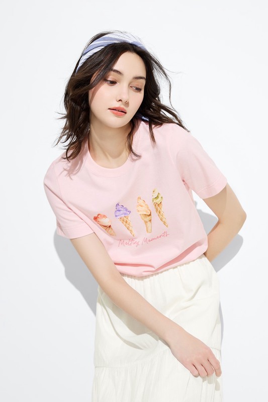 冰淇淋厚版印花T恤-女
