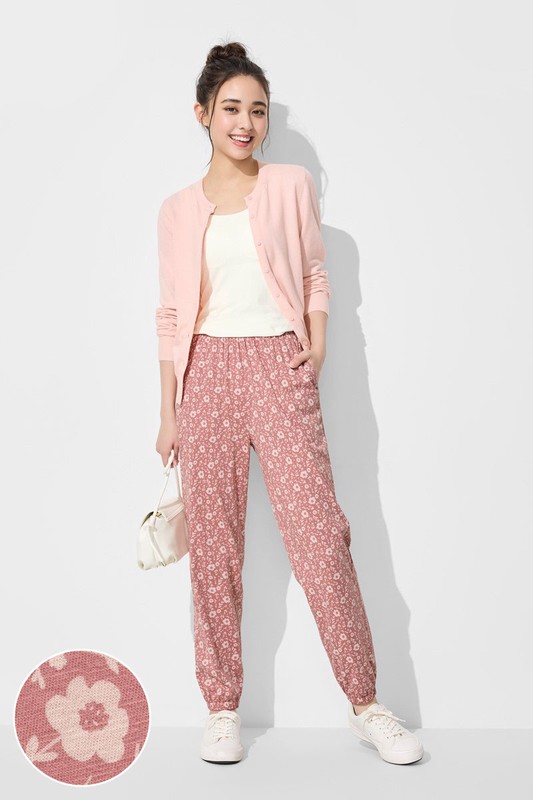 竹節棉印花束口褲-女