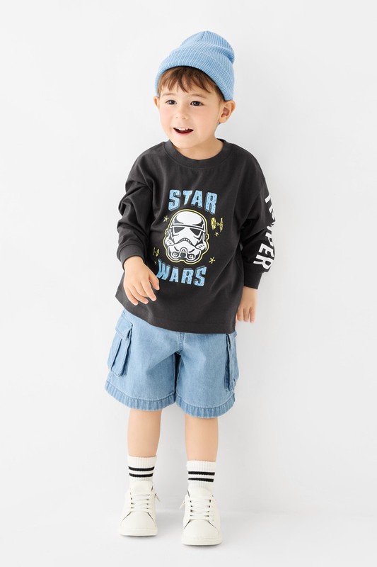 寬鬆牛仔工裝五分褲-童