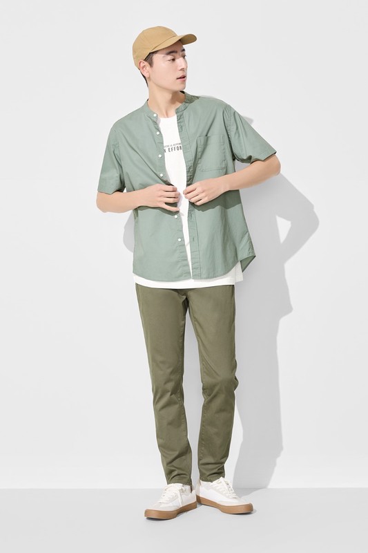 柔棉立領短袖襯衫-男