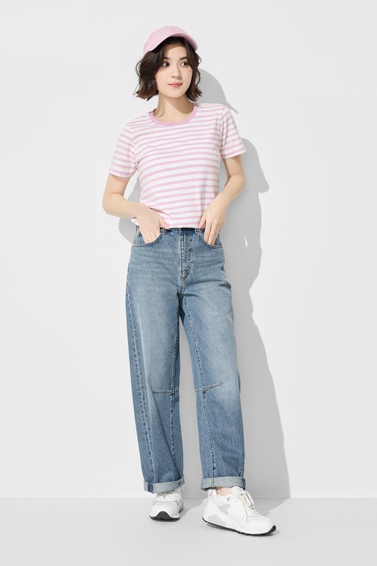 純棉條紋圓領T恤-女