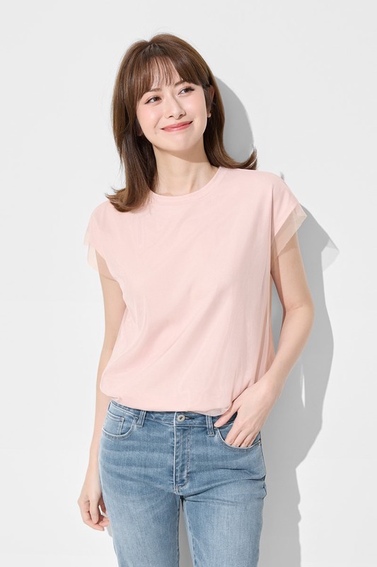 柔滑棉網紗連袖上衣-女