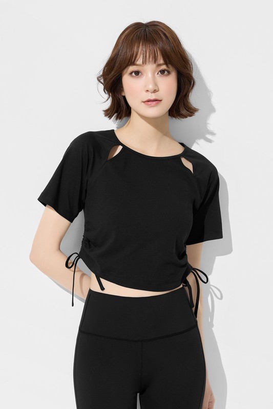 吸排抽繩短版T恤-女