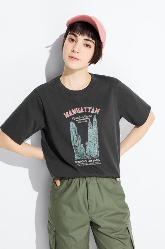 城市之心寬版印花T恤-女