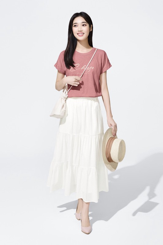 竹節棉文字寬版T恤-女