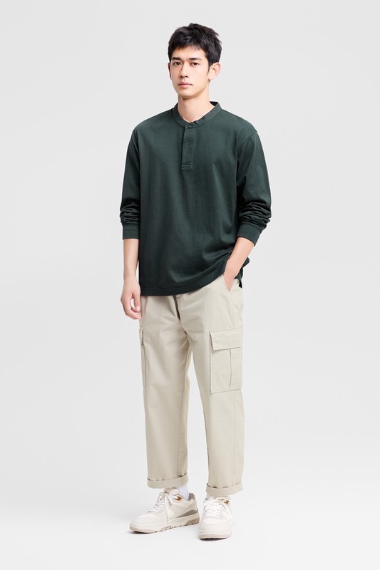 純棉粗紡立領半開襟上衣-男