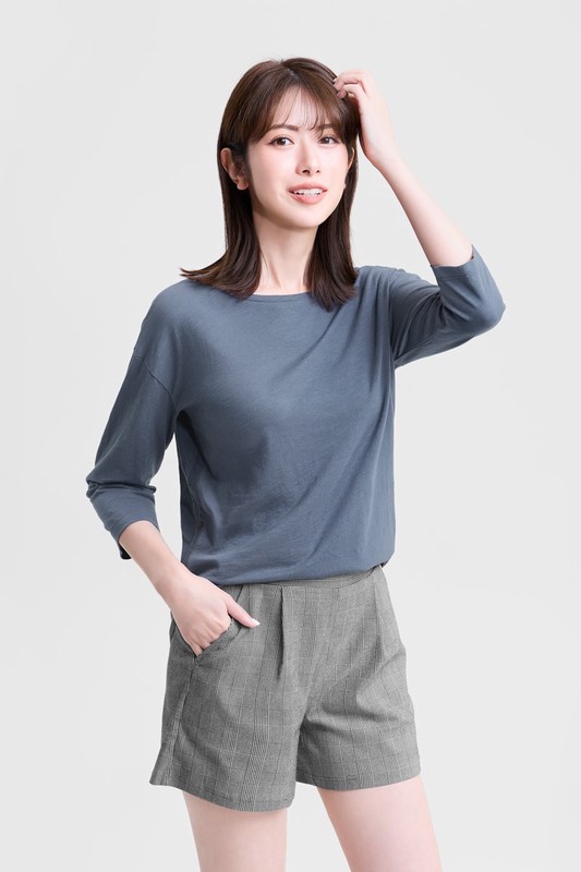 竹節棉船領七分袖上衣-女