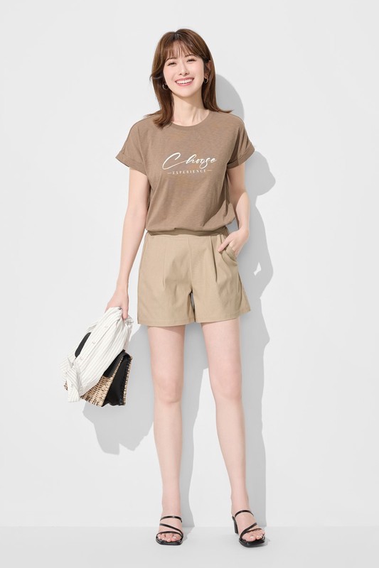 彈力打褶短褲-女