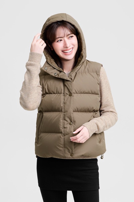極暖羽絨寬鬆連帽背心-女