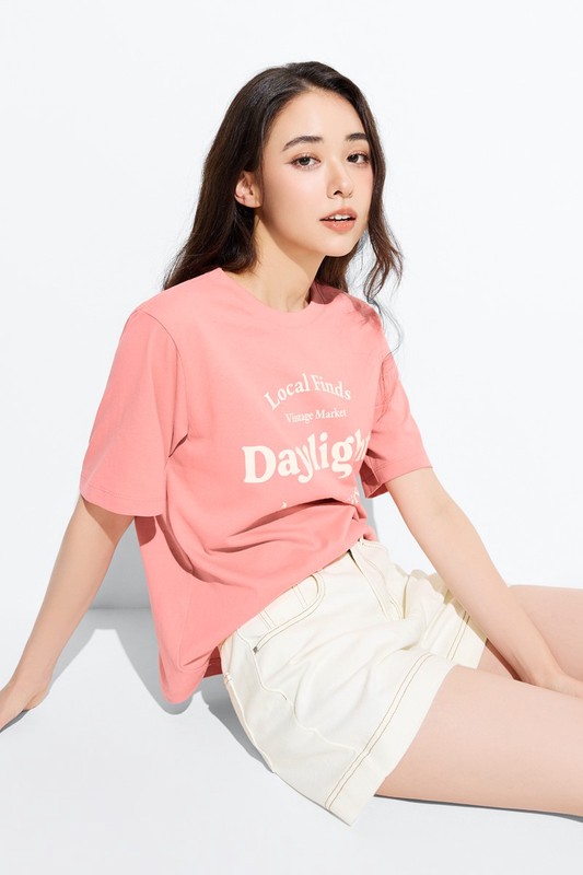 文字寬版印花T恤-09-女