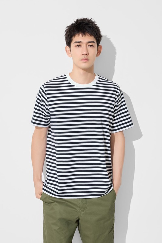 純棉條紋圓領T恤-男