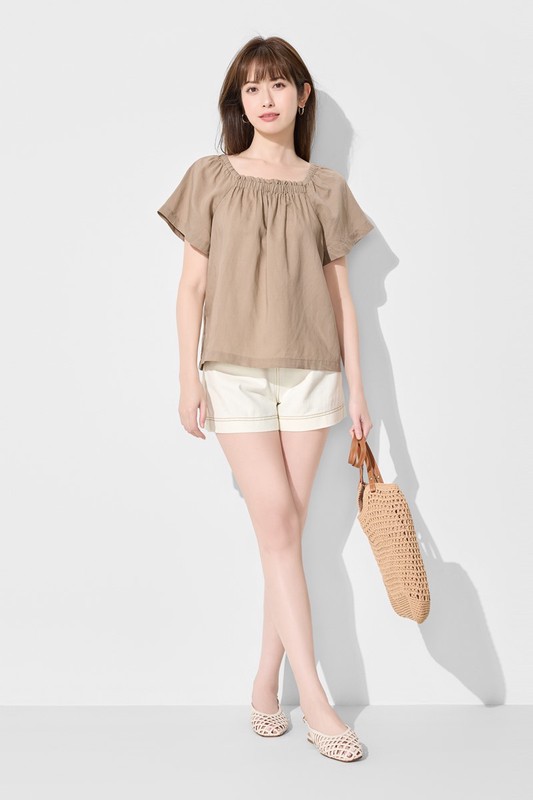 壓線多色高腰牛仔短褲-女