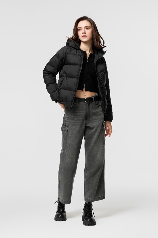 工裝牛仔寬褲-女