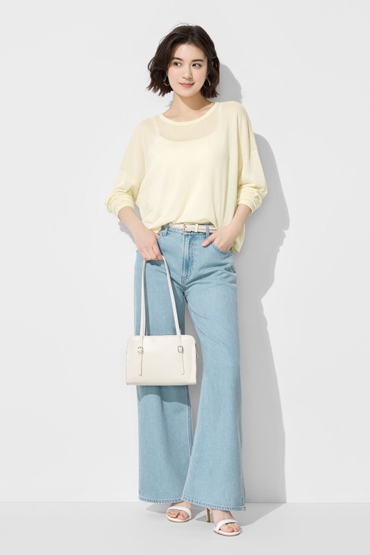 透膚寬鬆短版針織衫-女