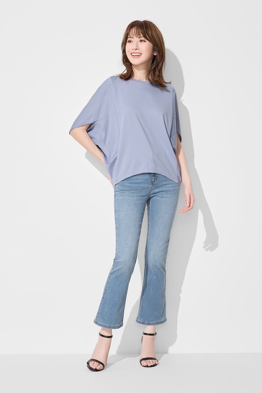 絲光棉五分袖寬版上衣-女