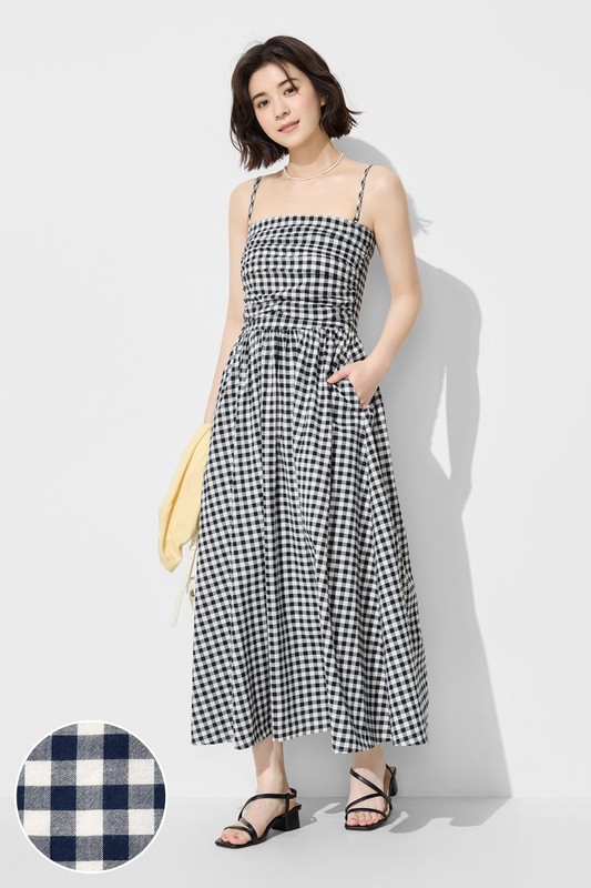 平口可拆式細肩帶格紋洋裝-女