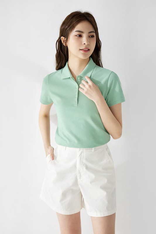 棉質網眼彈性polo衫-女