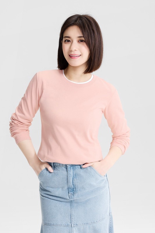 純棉厚實圓領長袖T恤-女