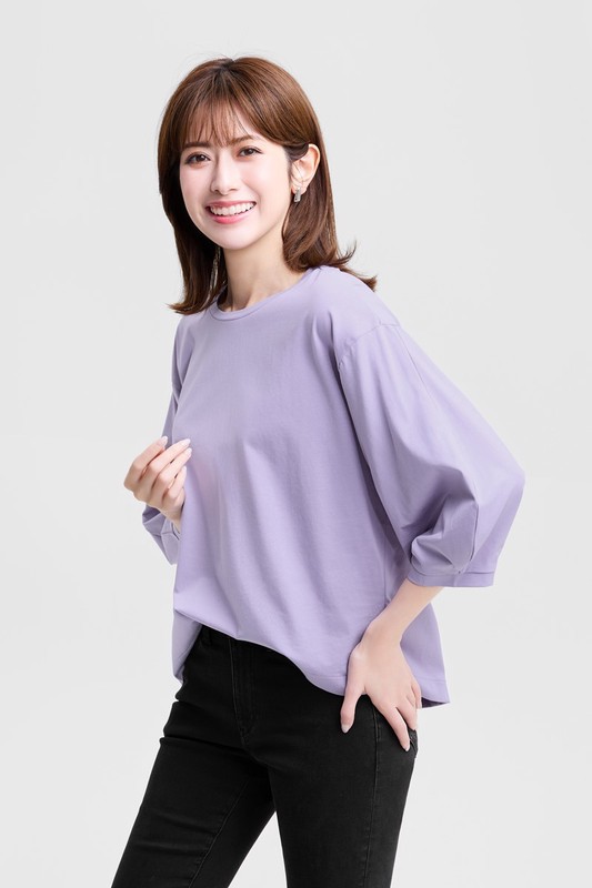 絲光棉寬版七分袖上衣-女