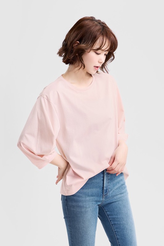 絲光棉寬版七分袖上衣-女