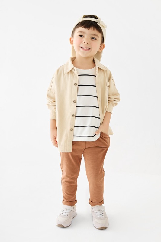 竹節棉口袋長褲-童