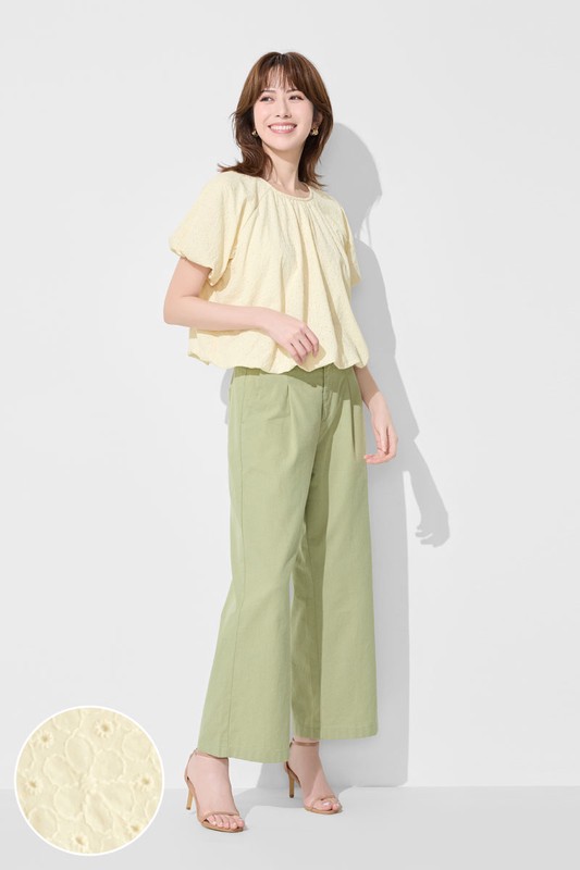 棉質花瓣蕾絲澎袖上衣-女