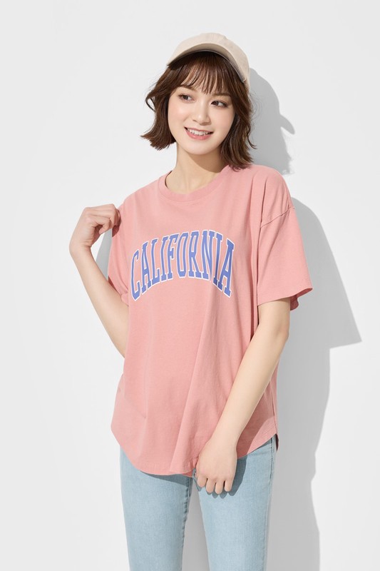 粗紡寬長版文字印花T恤-女