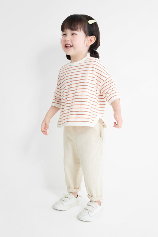 純棉條紋寬版七分袖T恤-Baby