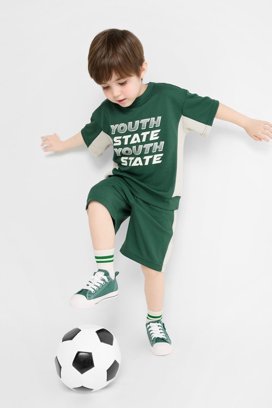 吸排網眼配色短褲-童