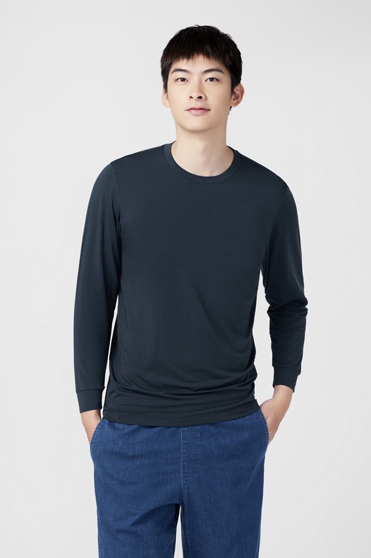 heatup圓領九分袖上衣-男