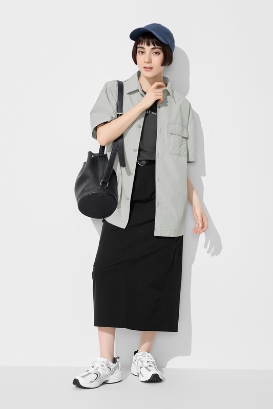 工裝寬版短袖襯衫-男