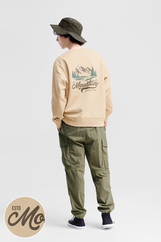 戶外探索刷毛印花圓領衫-01-男