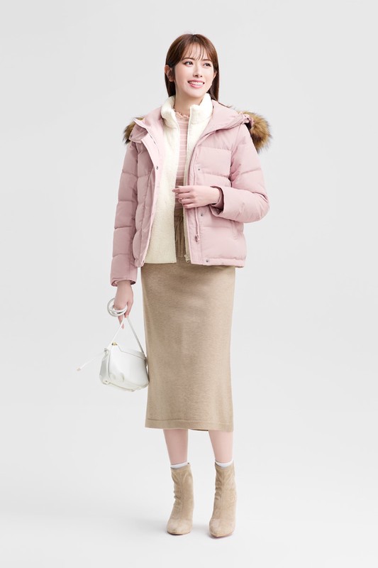 極暖羽絨帽毛連帽外套-女