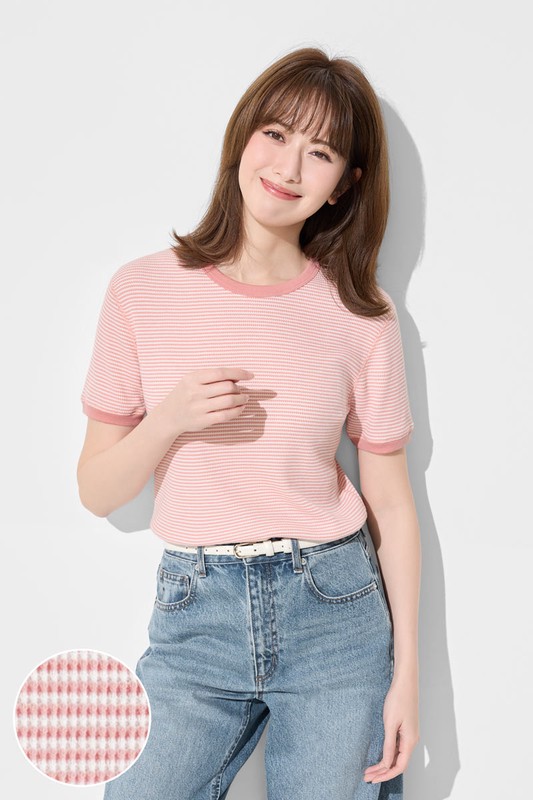 華夫格條紋短袖T恤-女