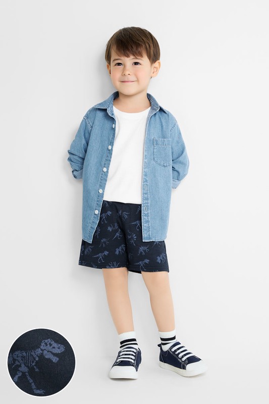 竹節棉恐龍印花口袋短褲-童