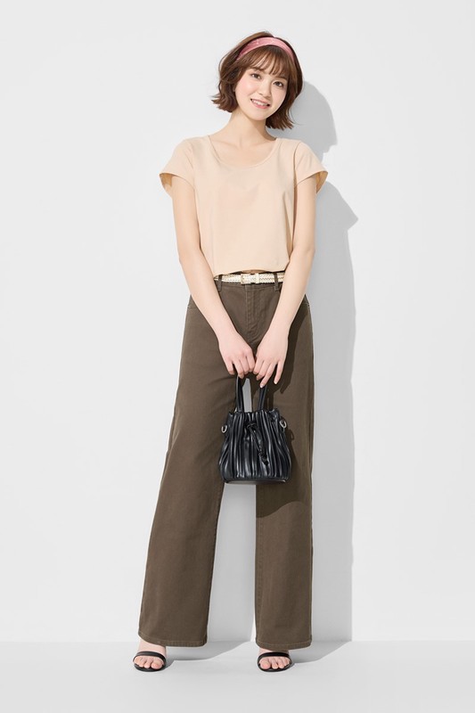 彈力大圓領短版T恤-女