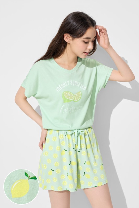 莫代爾V領青檸家居套裝-女