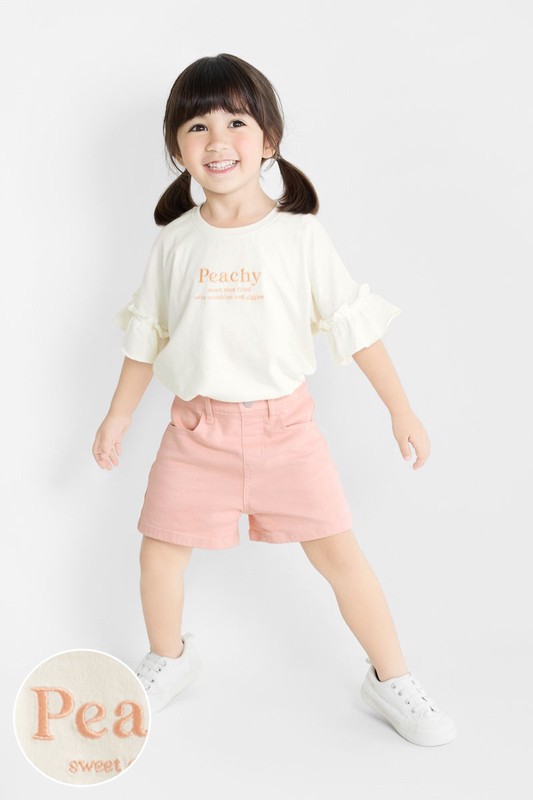 荷葉袖文字電繡上衣-童