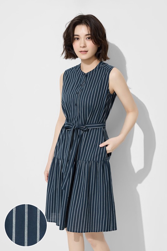 棉質條紋無袖短洋裝-女