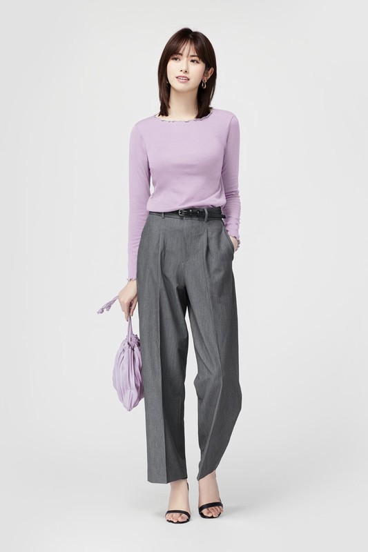 輕柔羅紋木耳邊長袖T恤-女