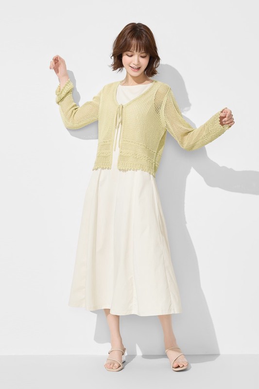 鏤空綁帶開襟外套-女