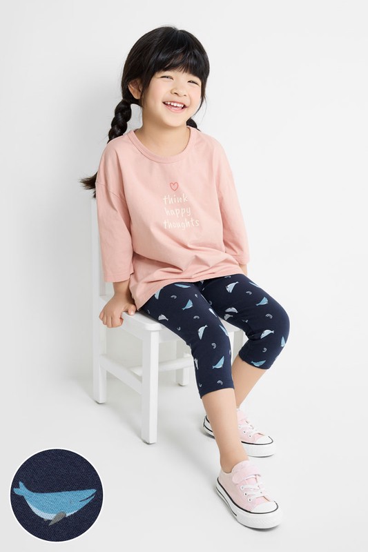 彈力印花七分內搭褲-童